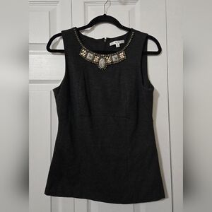 Gray Sleeveless Shirt w/Beaded Neckline, Size 8, Excellent Like New Condition